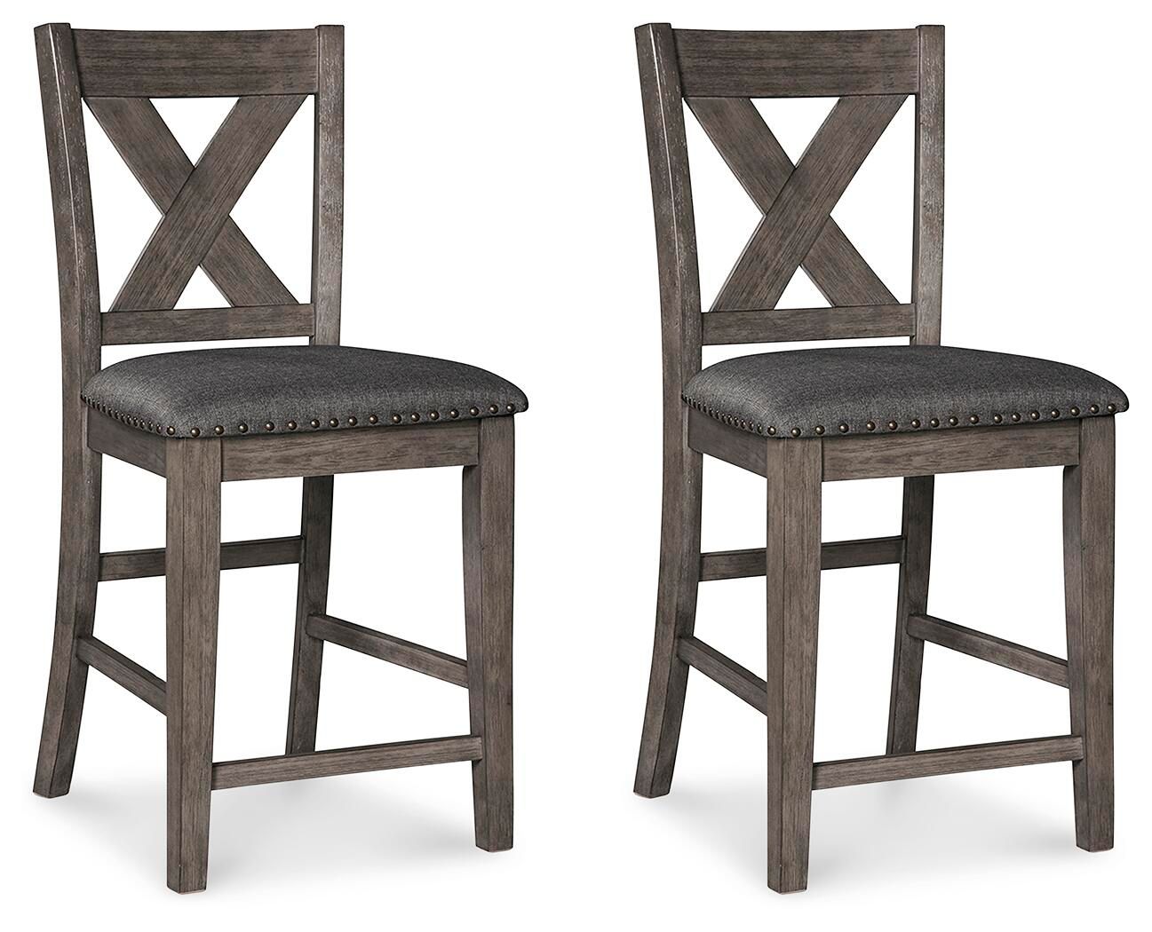 Caitbrook Barstools Set of 2 gray X-back nailhead trim Unique Piece Furniture on Tampa Home & Garden Store