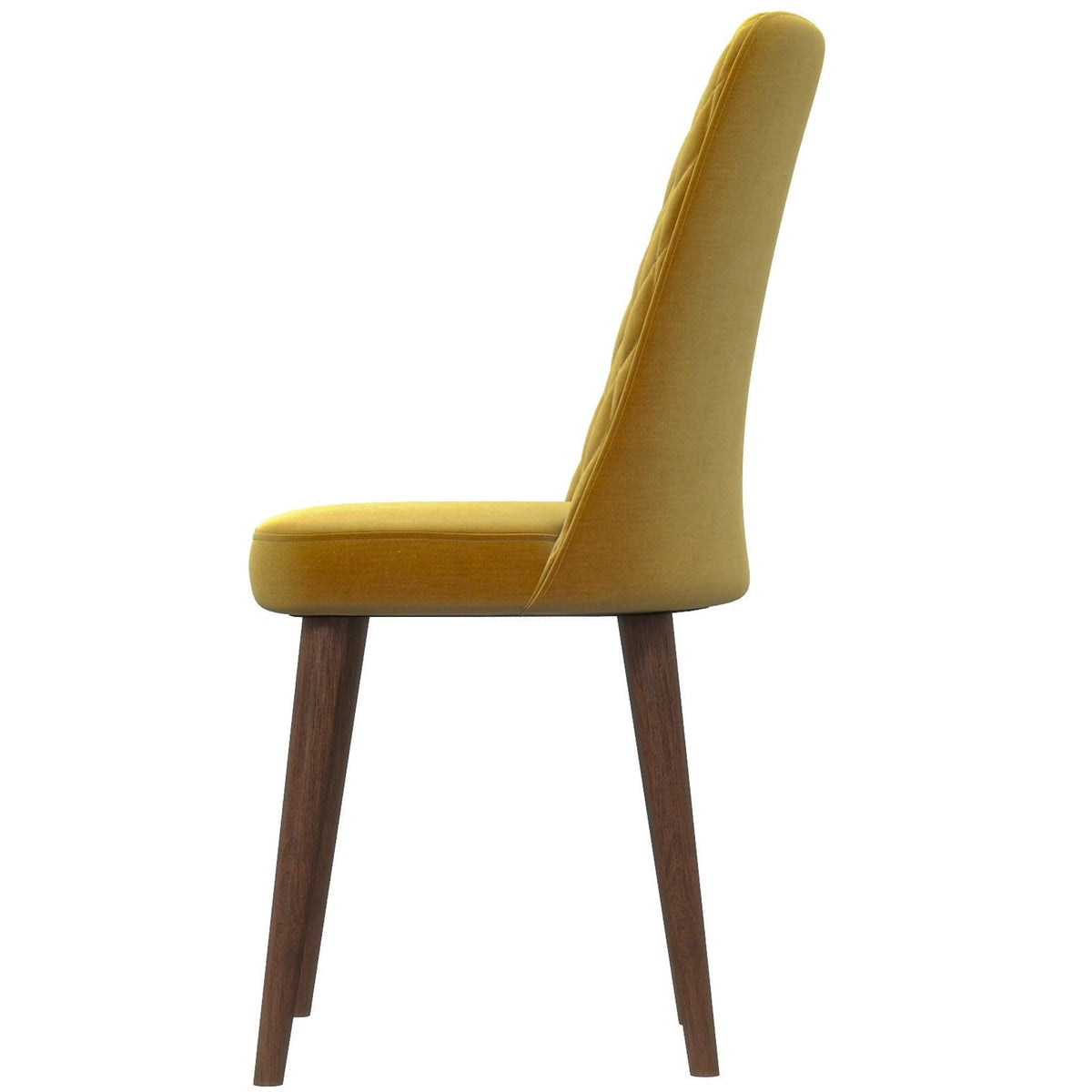 Mid-Century Modern dining chair with mustard upholstered seat and tufted back, wood legs on Tampa Home & Garden Store