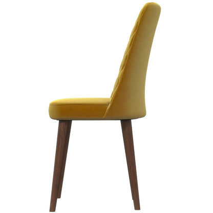 Mid-Century Modern dining chair with mustard upholstered seat and tufted back, wood legs on Tampa Home & Garden Store