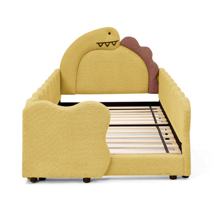 Twin size dinosaur-shaped kids bed with safety guardrails in yellow plush by HouseOfZazla on Tampa Home & Garden Store
