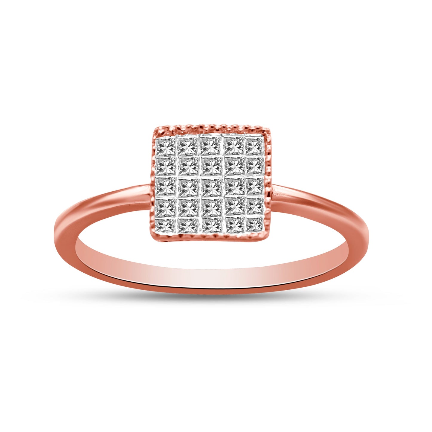 Rose gold 10K ring with square grid of princess-cut diamonds; invisible-set, size 7, Bids.com on Tampa Home & Garden Store