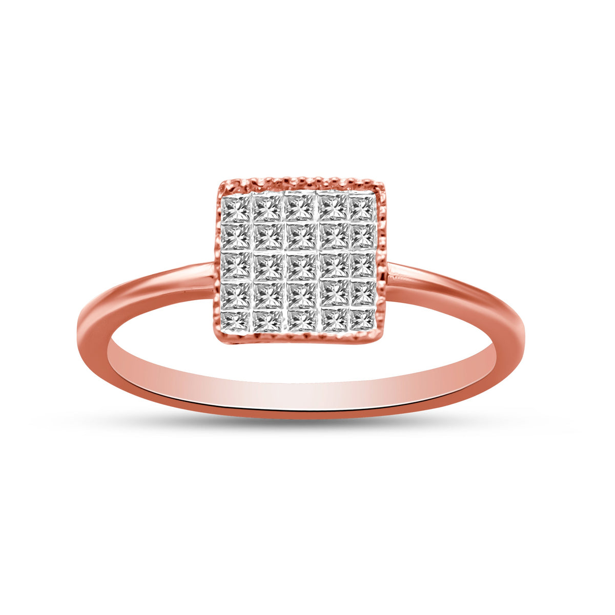 Rose gold 10K ring with square grid of princess-cut diamonds; invisible-set, size 7, Bids.com on Tampa Home & Garden Store