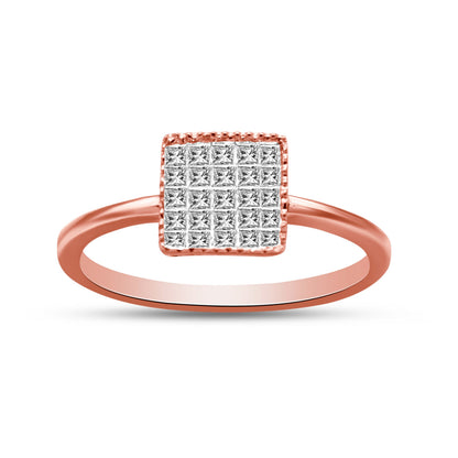 Rose gold 10K ring with square grid of princess-cut diamonds; invisible-set, size 7, Bids.com on Tampa Home & Garden Store