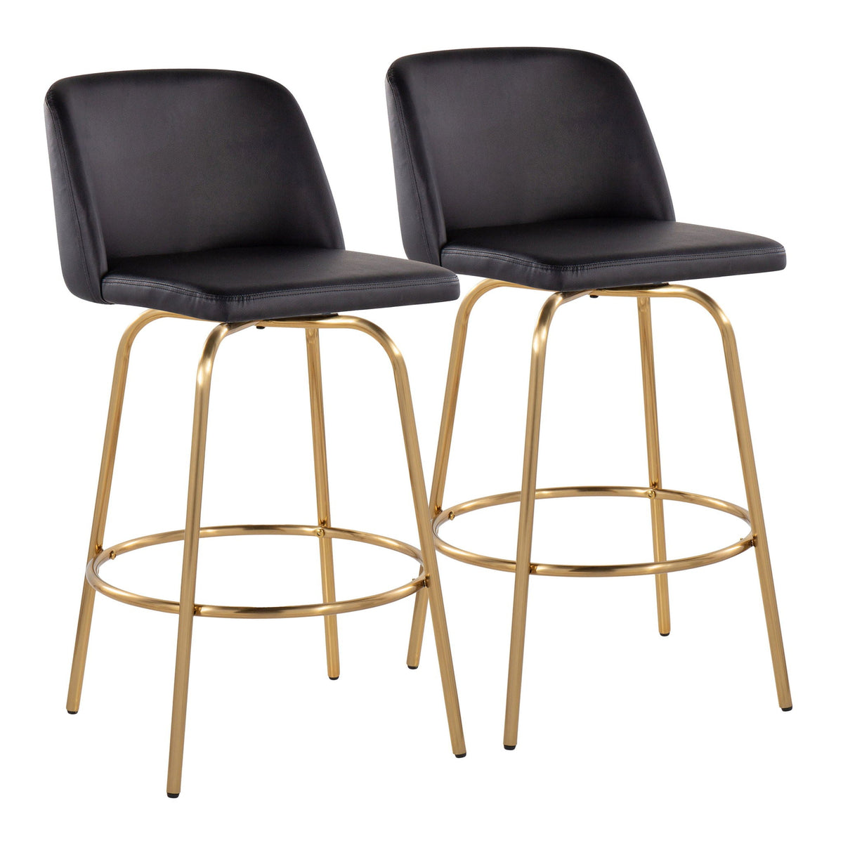 Toriano counter stools black faux-leather seats with gold legs swivel 2 by HouseOfZazla on Tampa Home & Garden Store