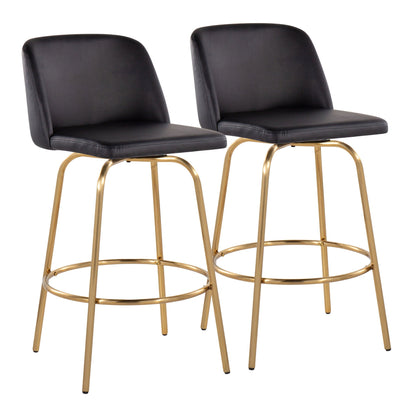 Toriano counter stools black faux-leather seats with gold legs swivel 2 by HouseOfZazla on Tampa Home & Garden Store