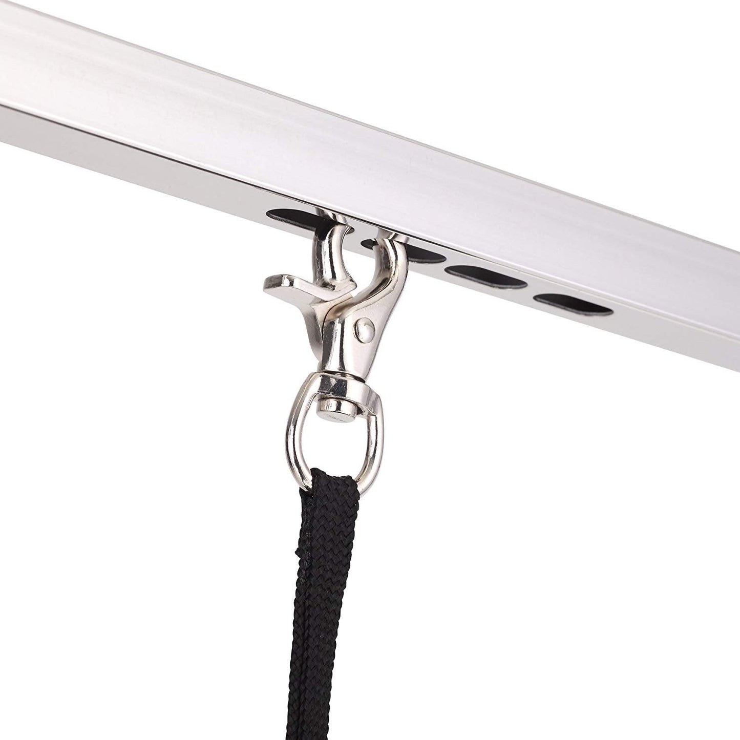 Professional dog grooming table with adjustable arm and noose, metal frame, black strap on Tampa Home & Garden Store