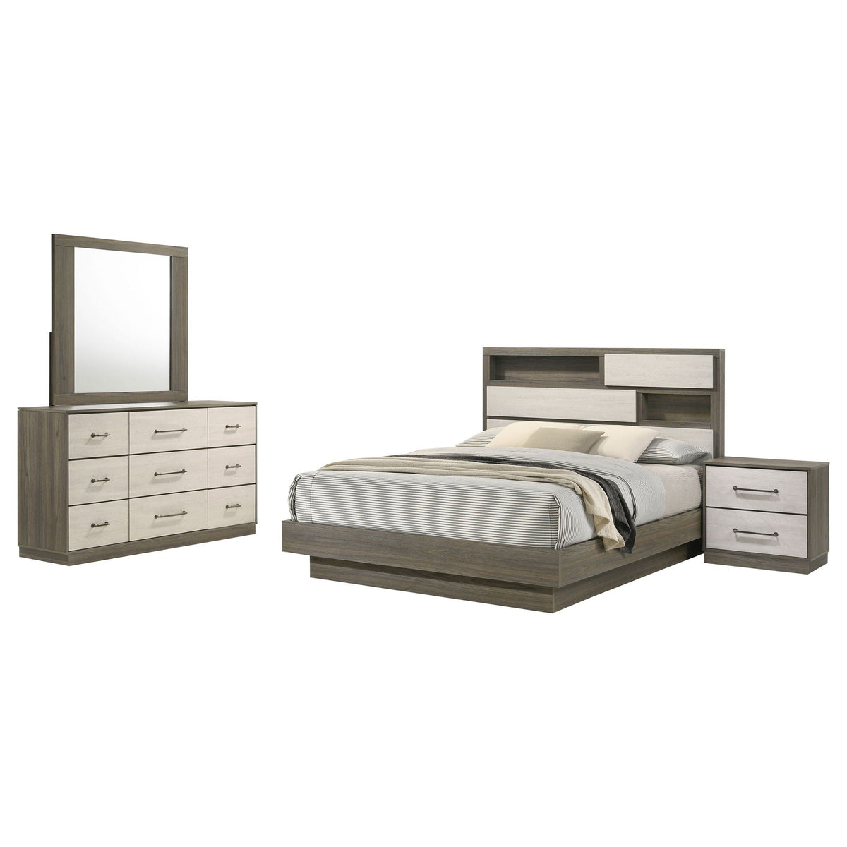 4 Piece Queen Bedroom Set with Storage and Mirror
