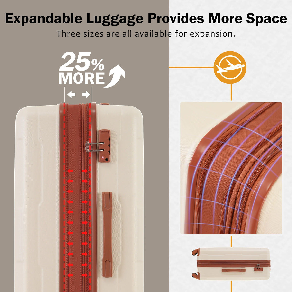 2-piece HouseOfZazla luggage set with 20 & 28 cream suitcases orange zipper trim TSA lock on Tampa Home & Garden Store