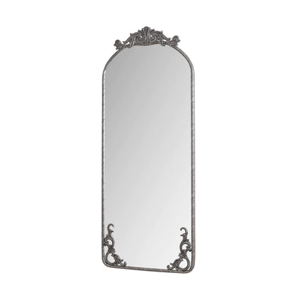 Arched wall mirror by HouseOfZazla with vintage carved applique in bronze or pearl silver crest on Tampa Home & Garden Store