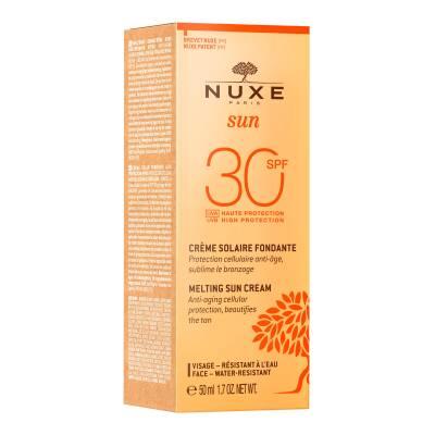Nuxe Sun Cream for Face SPF30 50ml box with orange packaging, anti-aging sunscreen on Tampa Home & Garden Store