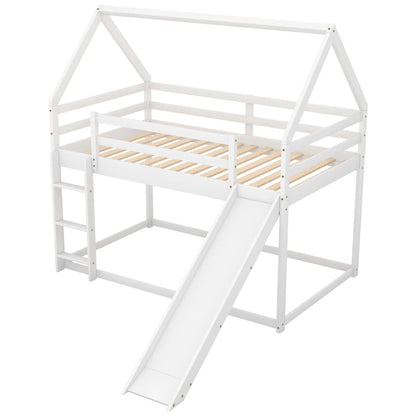 House Shape Bunk Bed with Slide and Ladder, white wood frame, Unique Piece Furniture on Tampa Home & Garden Store
