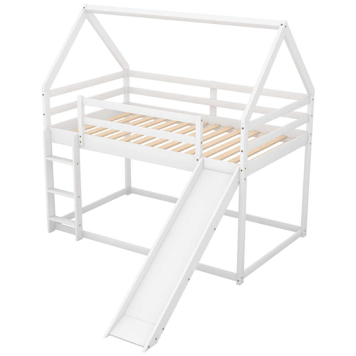 House Shape Bunk Bed With Slide And Ladder, white wooden frame by HouseOfZazla on Tampa Home & Garden Store
