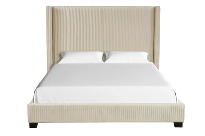 Upholstered Bed beige pleated headboard with 2 pillows by Unique Piece Furniture on Tampa Home & Garden Store