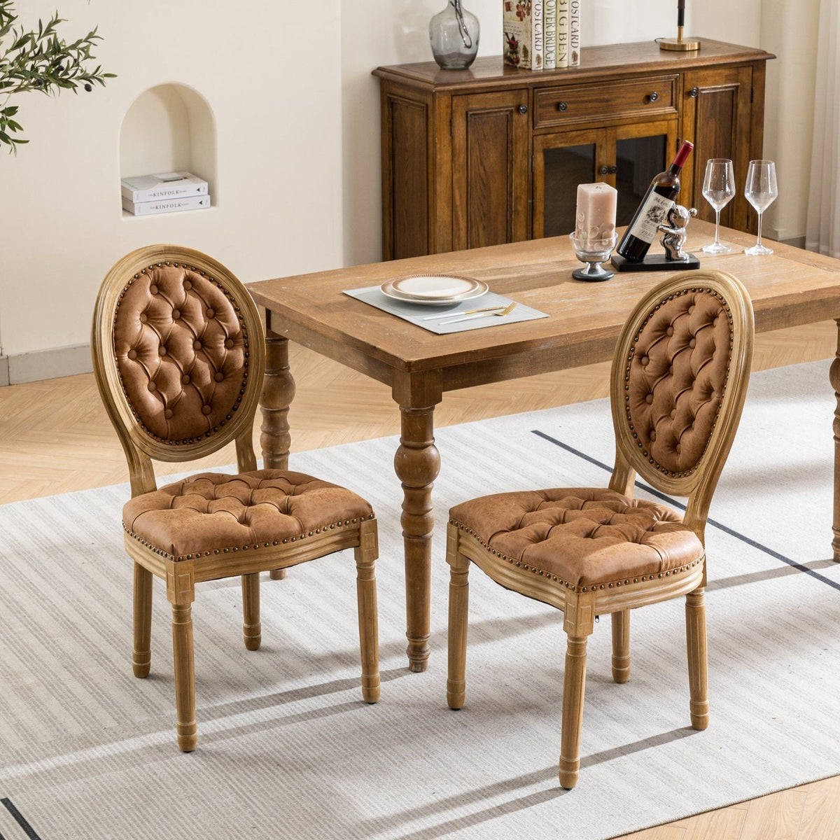 French Style Chair Set with nailhead trim leather upholstery HouseOfZazla on Tampa Home & Garden Store