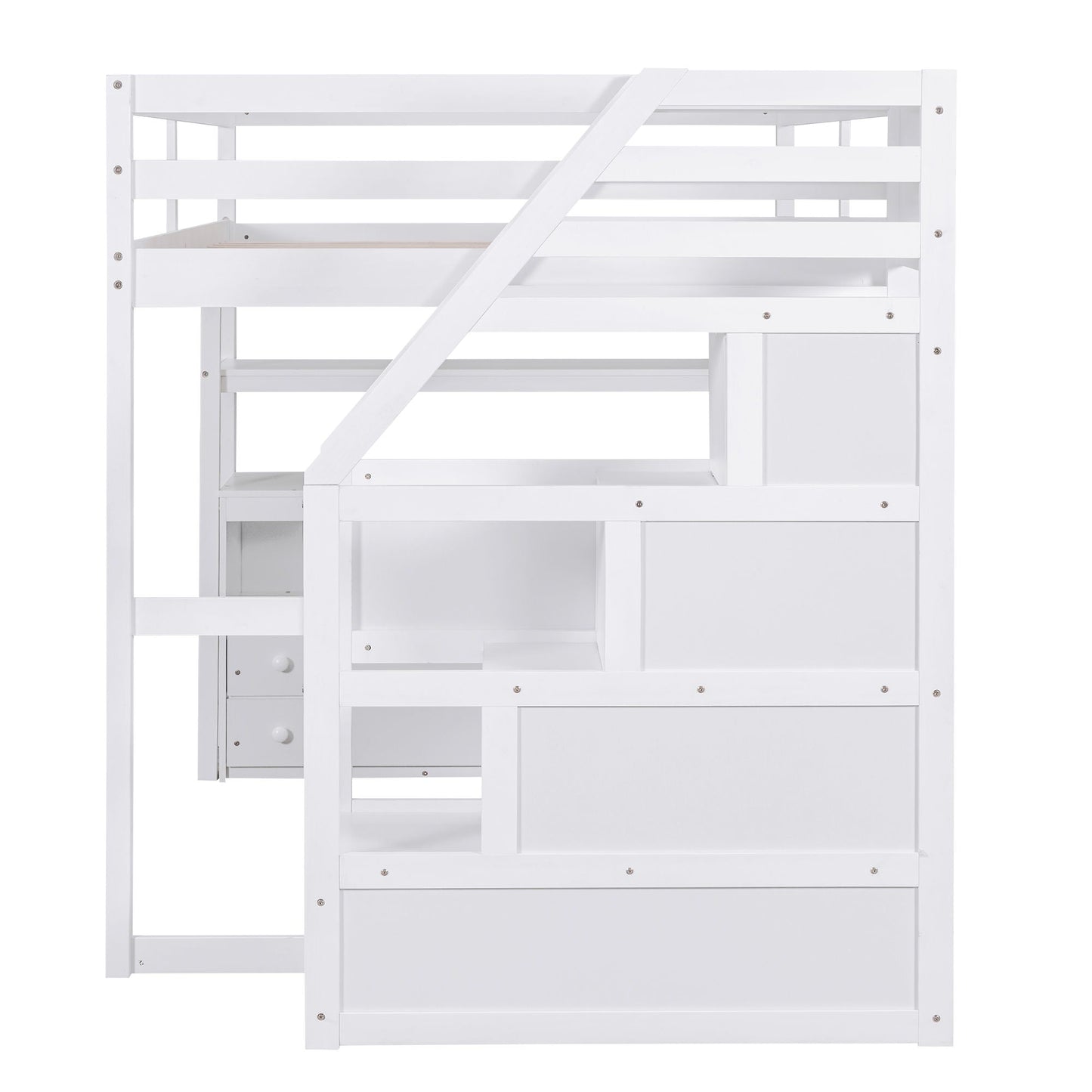 Loft Bed With Desk, Shelves & 2 Drawers, Storage Staircase in white by HouseOfZazla on Tampa Home & Garden Store