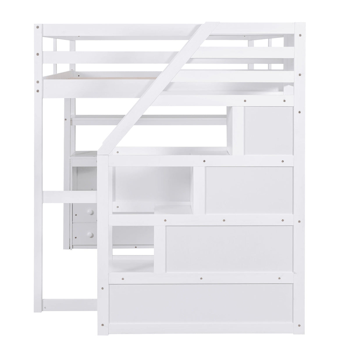 Loft Bed With Desk, Shelves & 2 Drawers, Storage Staircase in white by HouseOfZazla on Tampa Home & Garden Store