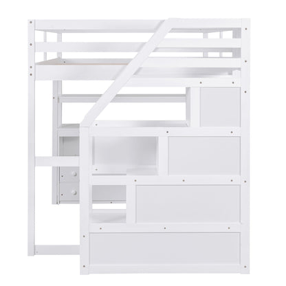 Loft Bed With Desk, Shelves & 2 Drawers, Storage Staircase in white by HouseOfZazla on Tampa Home & Garden Store