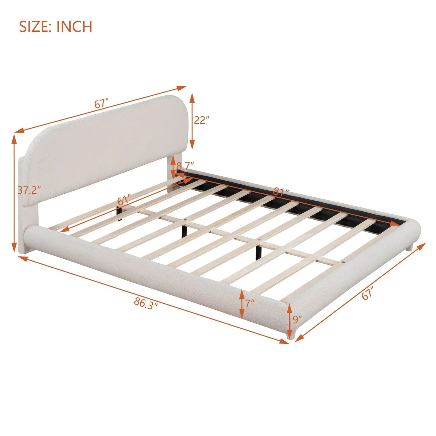 Upholstered Platform Bed With Thick Solid Frame