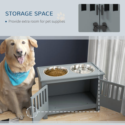 PawHut large elevated dog bowls with storage cabinet, gray dual-bowl feeding station on Tampa Home & Garden Store