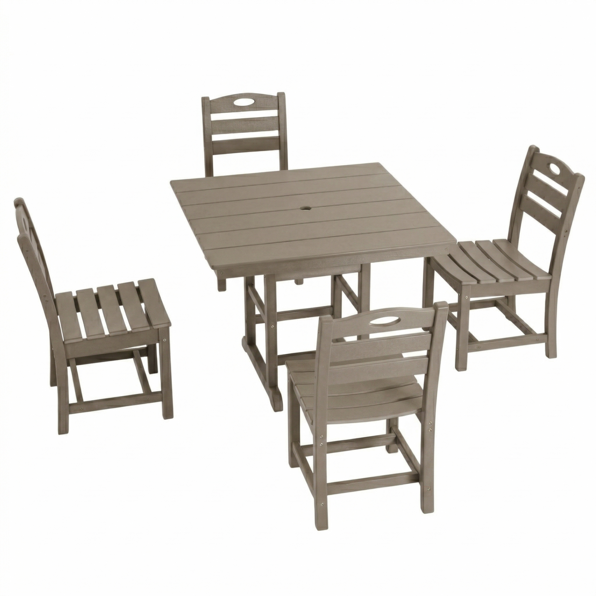 Antique wood color HDPE 5-piece outdoor patio dining set with table and four slatted chairs on Tampa Home & Garden Store