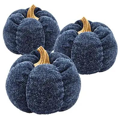 Blue Pumpkin Ornament Set For Fall Harvest Decor