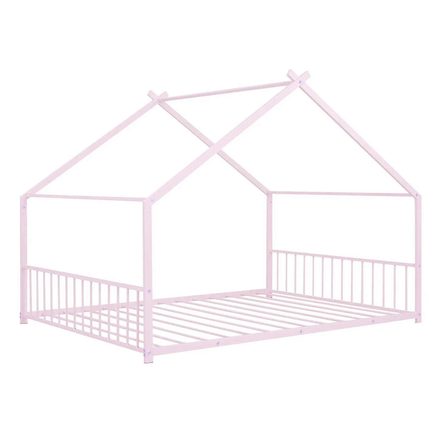 Metal House Bed canopy frame in pale pink with slatted base on Tampa Home & Garden Store