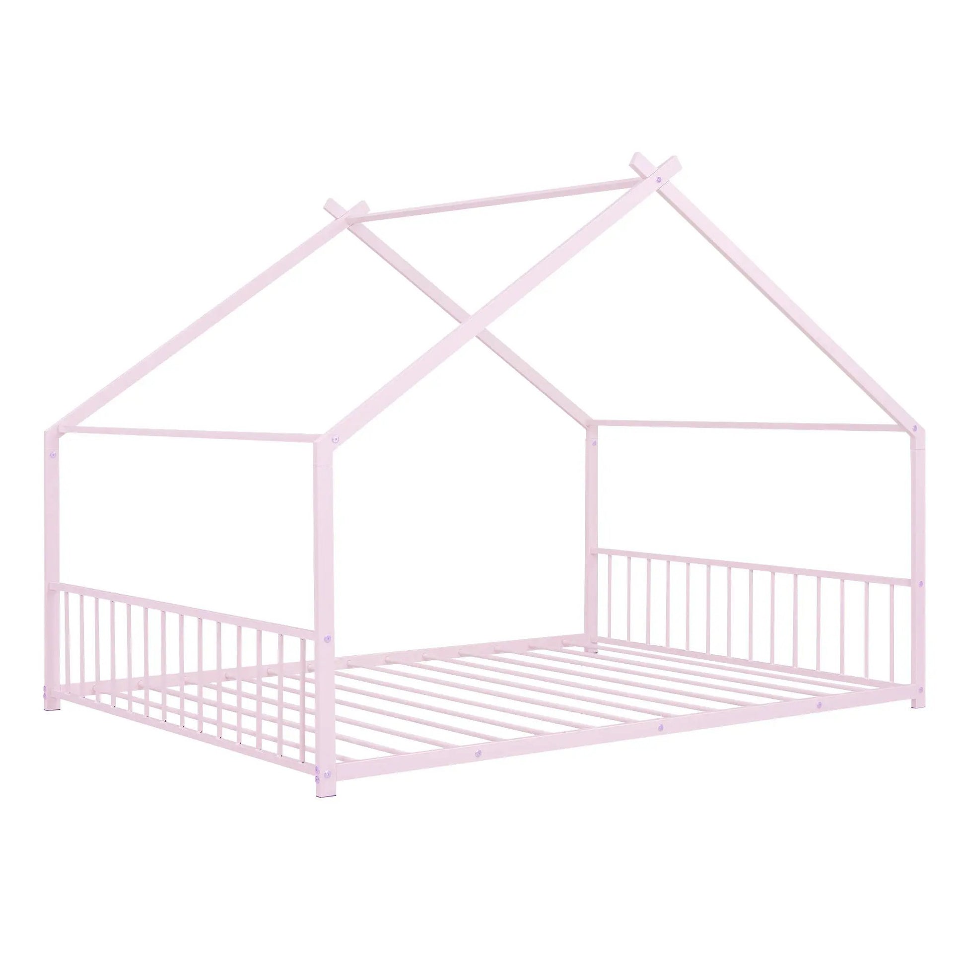 Metal House Bed canopy frame in pale pink with slatted base on Tampa Home & Garden Store