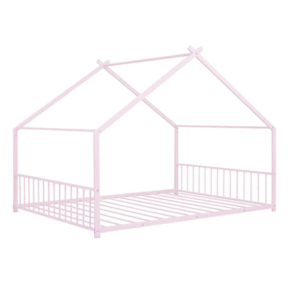 Metal House Bed canopy frame in pale pink with slatted base on Tampa Home & Garden Store