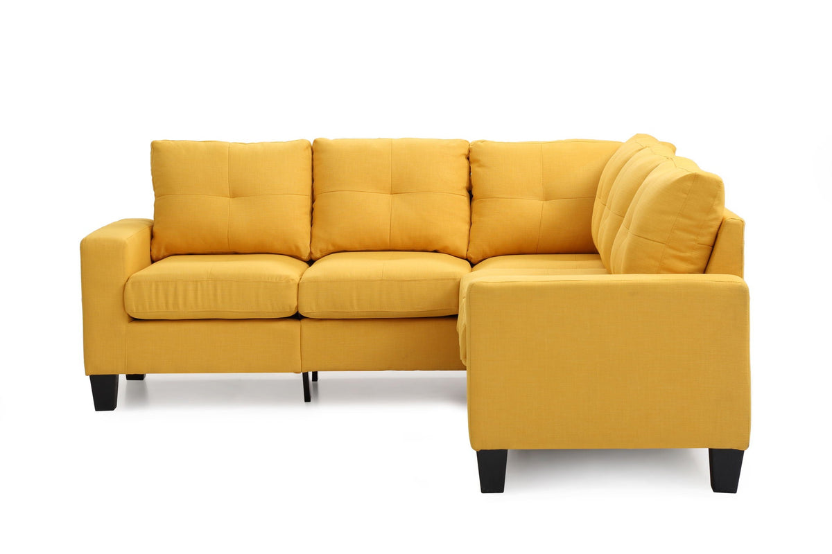Newbury sectional sofa with pocket coil cushions in mustard yellow fabric, L-shaped with chaise on Tampa Home & Garden Store