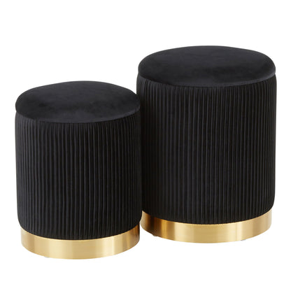 Contemporary nesting pleated ottomans, black fabric with gold base, 3-piece set HouseOfZazla on Tampa Home & Garden Store