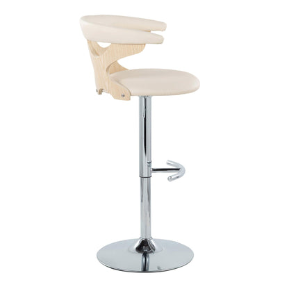 Contemporary adjustable barstool beige upholstery with a wooden back and chrome pedestal base on Tampa Home & Garden Store