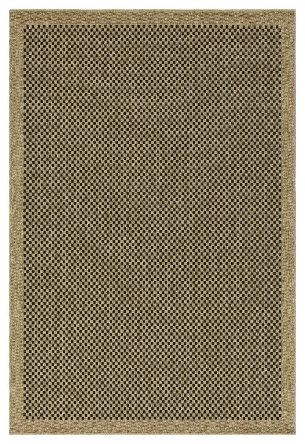 Black and natural jute rug by HouseOfZazla with a checkered pattern and natural border on Tampa Home & Garden Store
