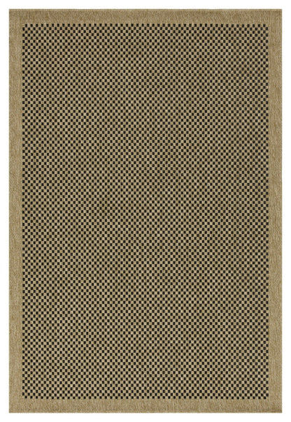 Black and natural jute rug by HouseOfZazla with a checkered pattern and natural border on Tampa Home & Garden Store