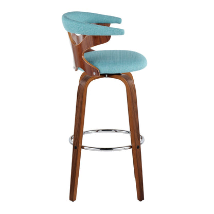 Mid Century Modern Swivel Bar Stool teal upholstered wood frame with chrome footrest on Tampa Home & Garden Store