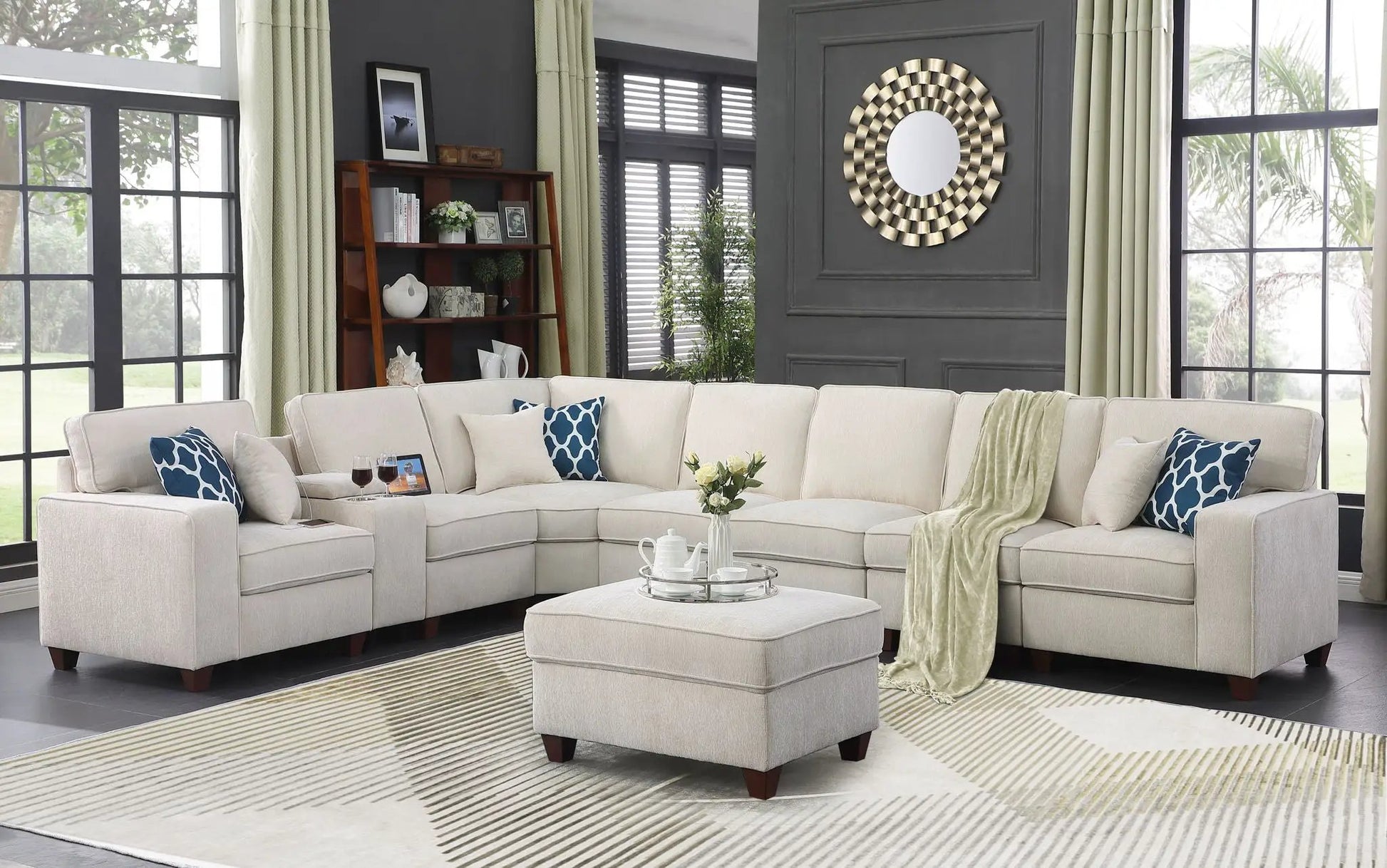 Ted Sectional Sofa With Ottoman beige 2-piece living room set by Unique Piece Furniture on Tampa Home & Garden Store