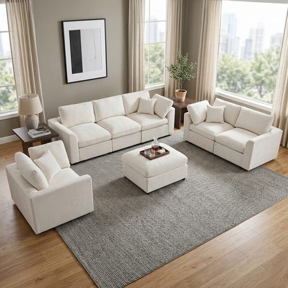Modern Chenille Modular Sofa and Ottoman Set