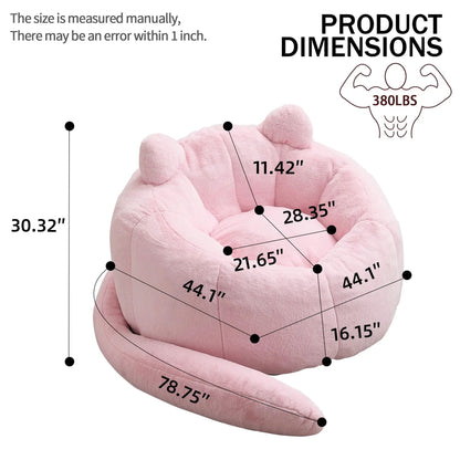 Cat shaped bean bag chair pink plush fabric with long tail Unique Piece Furniture on Tampa Home & Garden Store