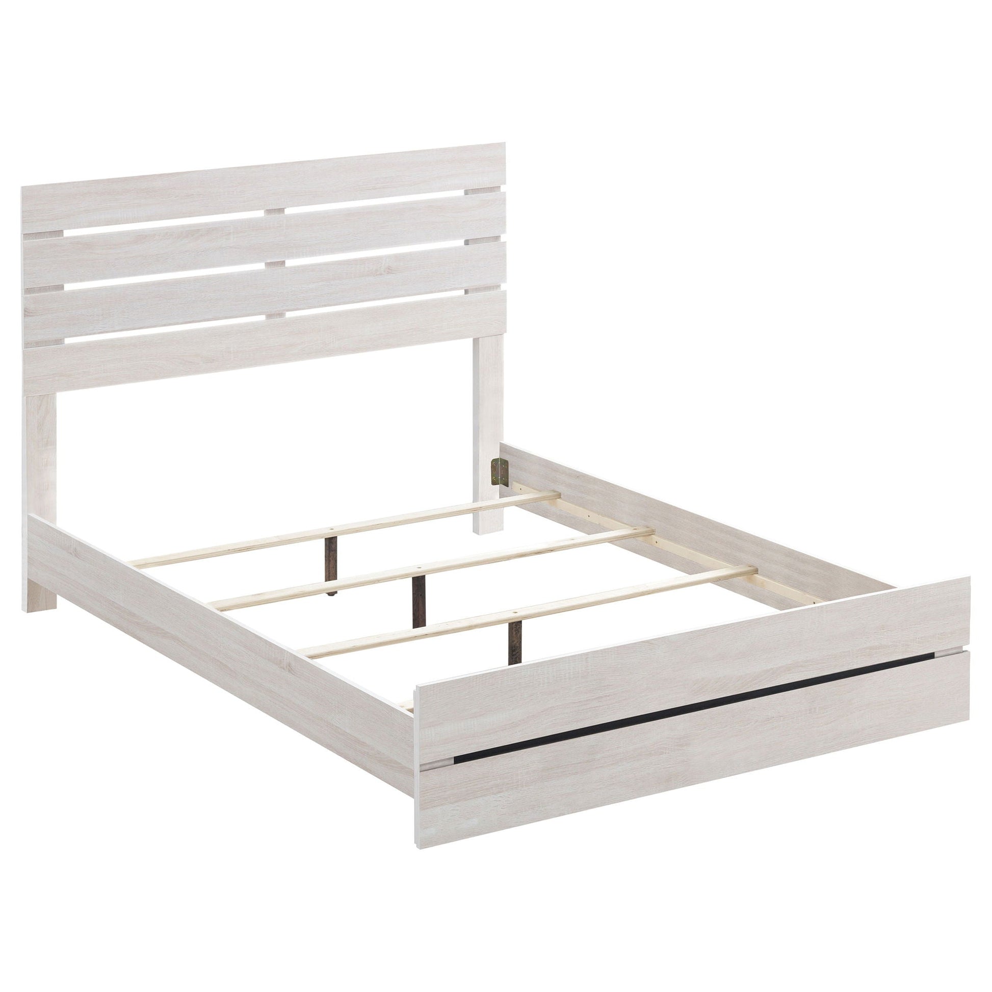 Geary Panel Bed by HouseOfZazla in lightwashed wood finish, slatted headboard on Tampa Home & Garden Store