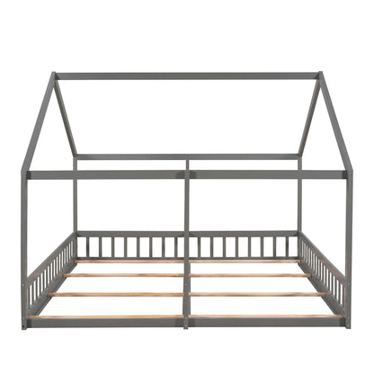 Platform bed frame for two with guardrails, gray steel and wood slats by HouseOfZazla on Tampa Home & Garden Store