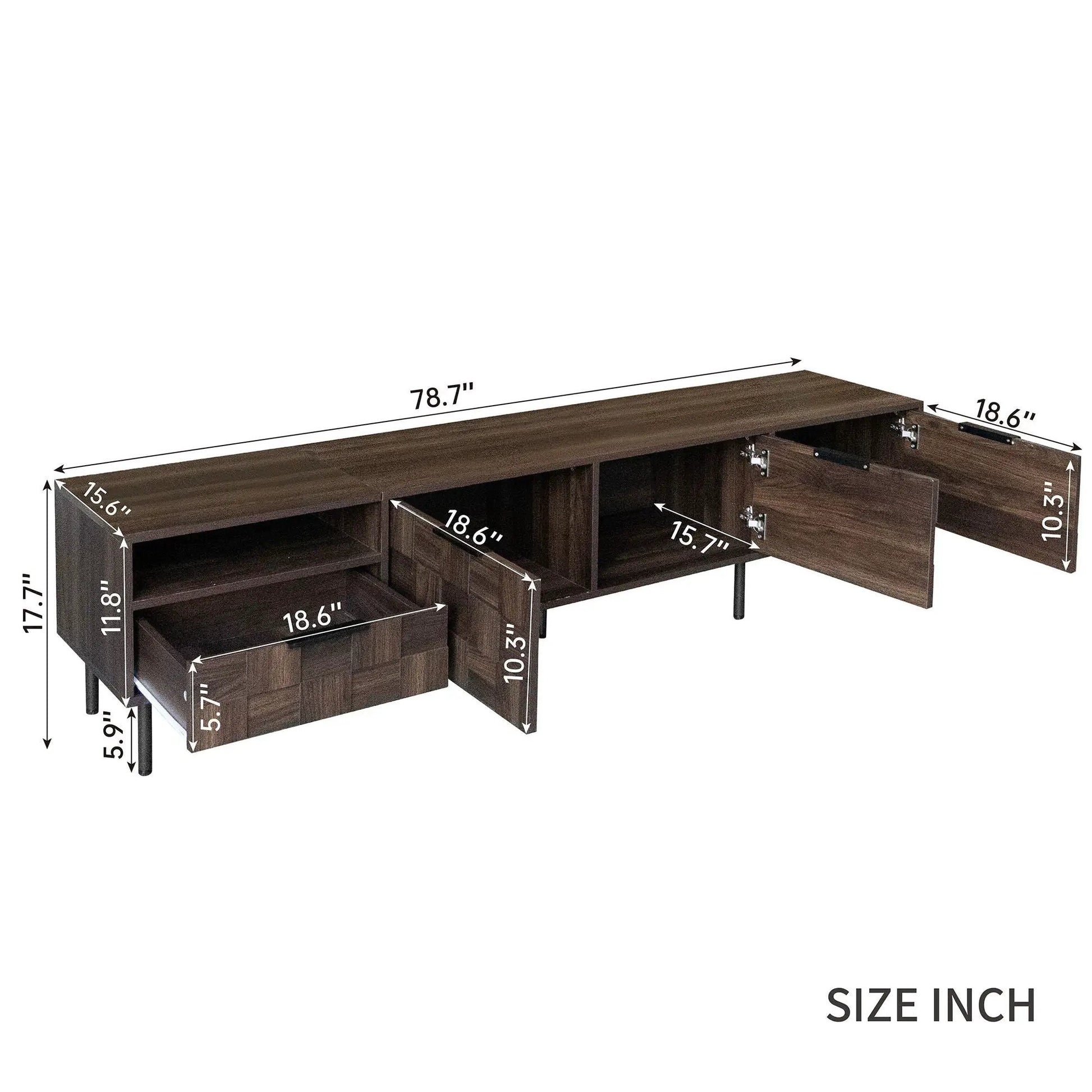 78-inch walnut TV stand with open shelves and storage cabinets by Unique Piece Furniture on Tampa Home & Garden Store