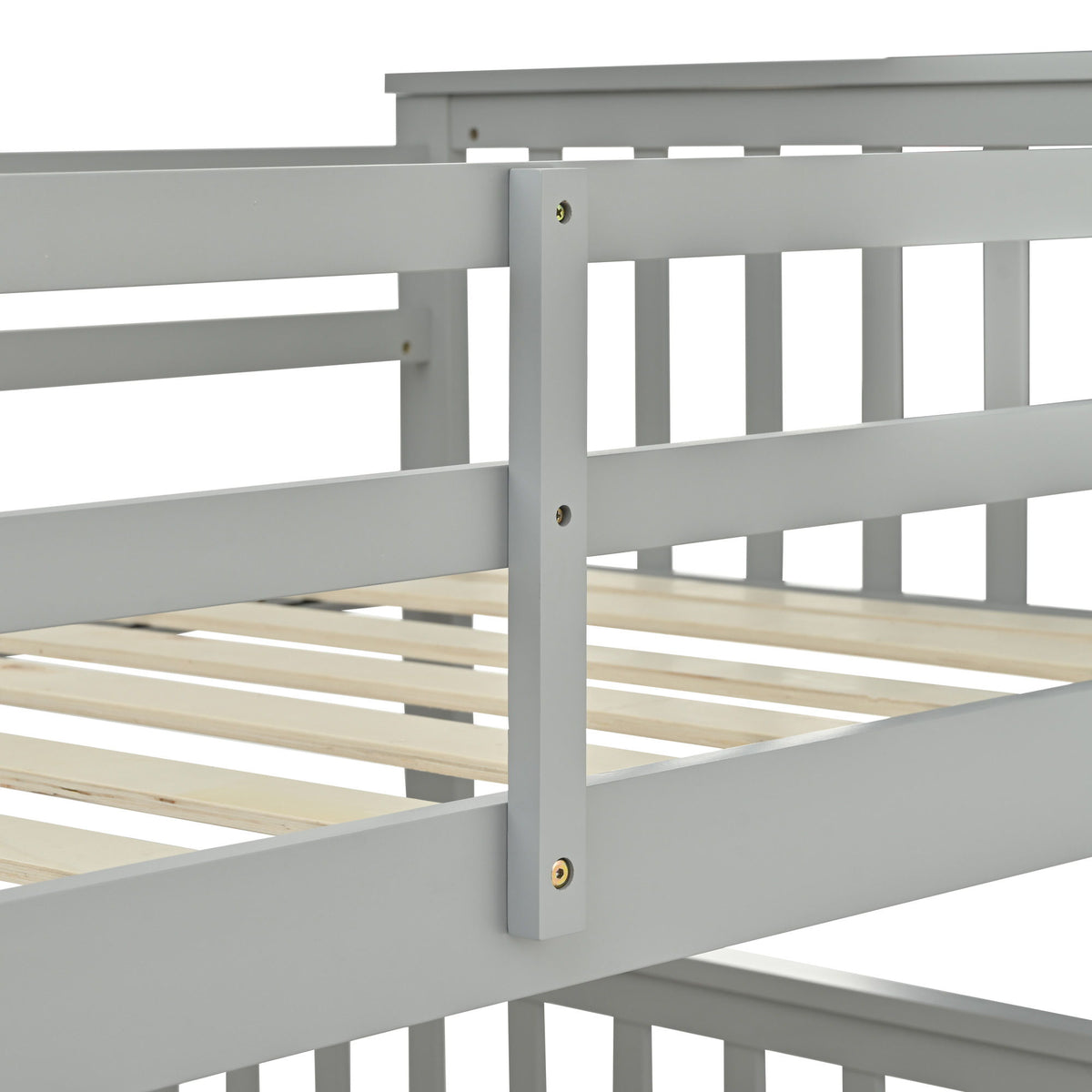 Bunk bed with ladder and safety guard rails, gray wooden frame, HouseOfZazla on Tampa Home & Garden Store