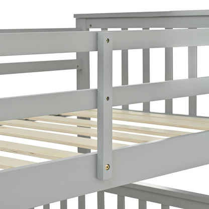 Bunk bed with ladder and safety guard rails, gray wooden frame, HouseOfZazla on Tampa Home & Garden Store