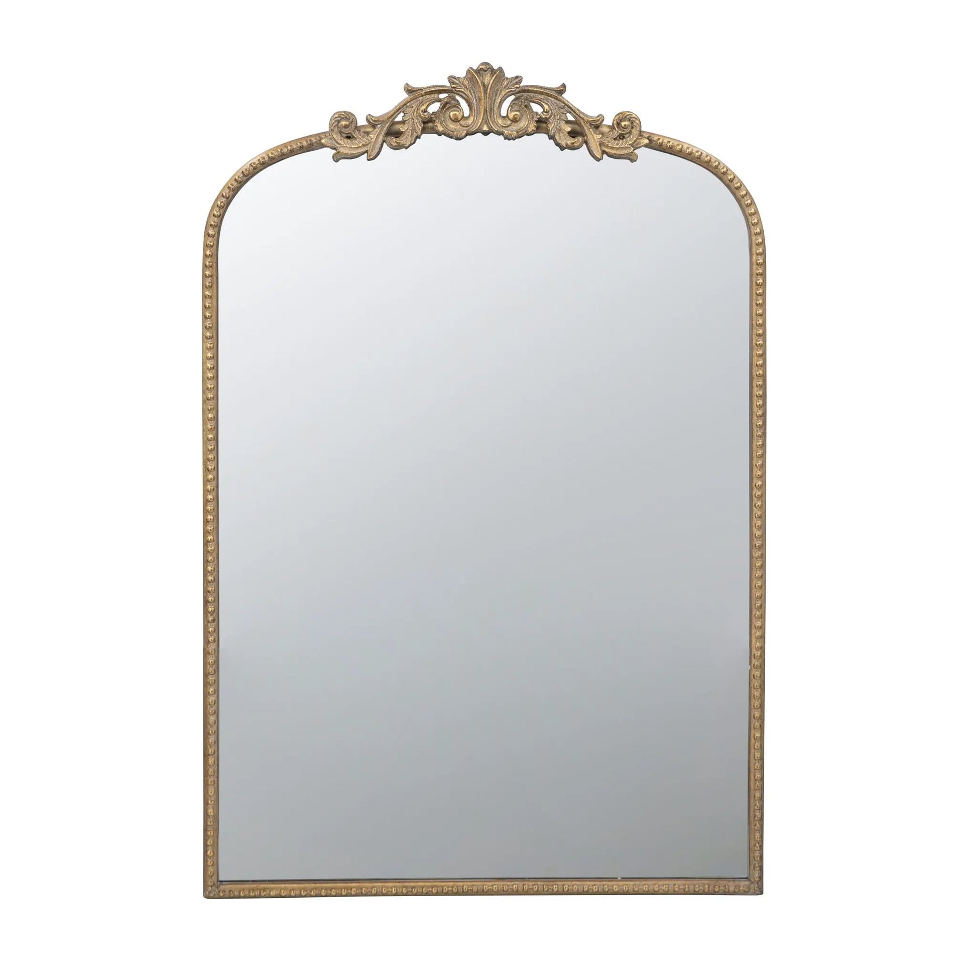 Arch Mirror with gold baroque crest and beaded edge frame Unique Piece Furniture wall decor on Tampa Home & Garden Store
