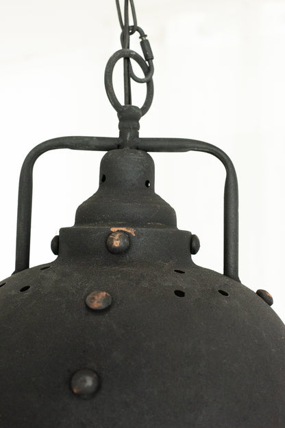 D10.4x11.4 Hanging Lamp, black metal with ring hanger and perforated shade, HouseOfZazla Lighting Timers on Tampa Home & Garden Store
