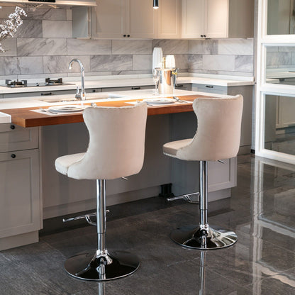 Swivel adjustable-height bar stools set of 2 in beige upholstery with chrome bases on Tampa Home & Garden Store