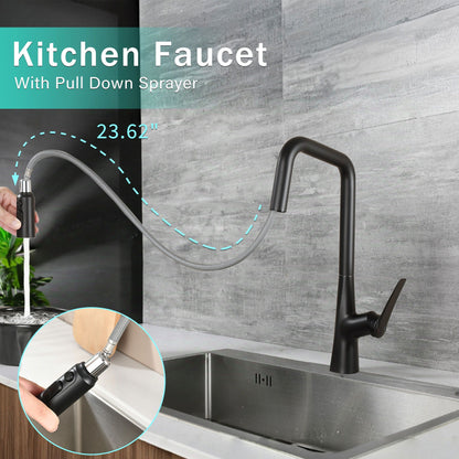 Kitchen faucet with pull-down sprayer, 360 swivel, 3-function head, one-touch switch, matte finish on Tampa Home & Garden Store