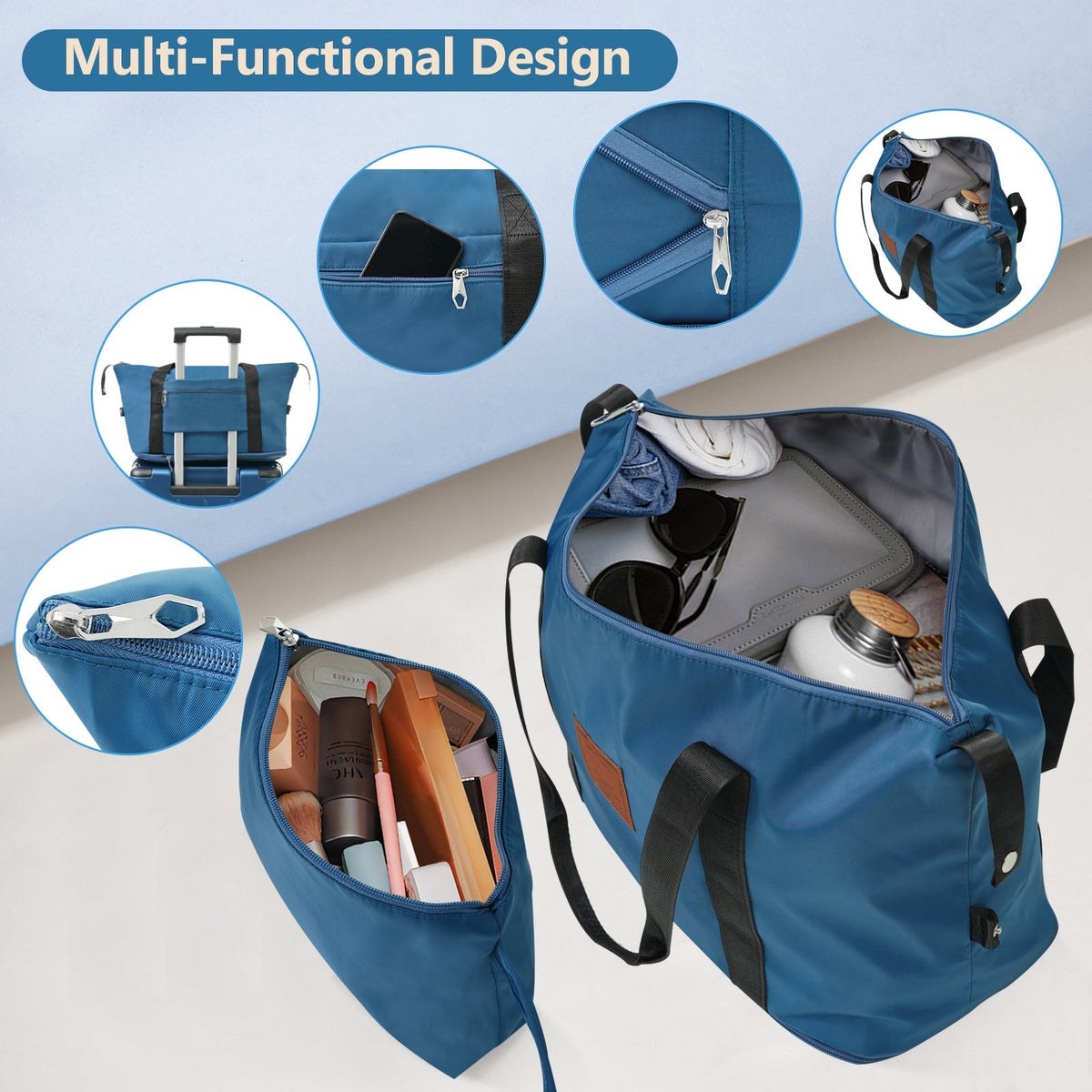 6-piece blue hardshell luggage set by HouseOfZazla with zipped compartments and handles on Tampa Home & Garden Store