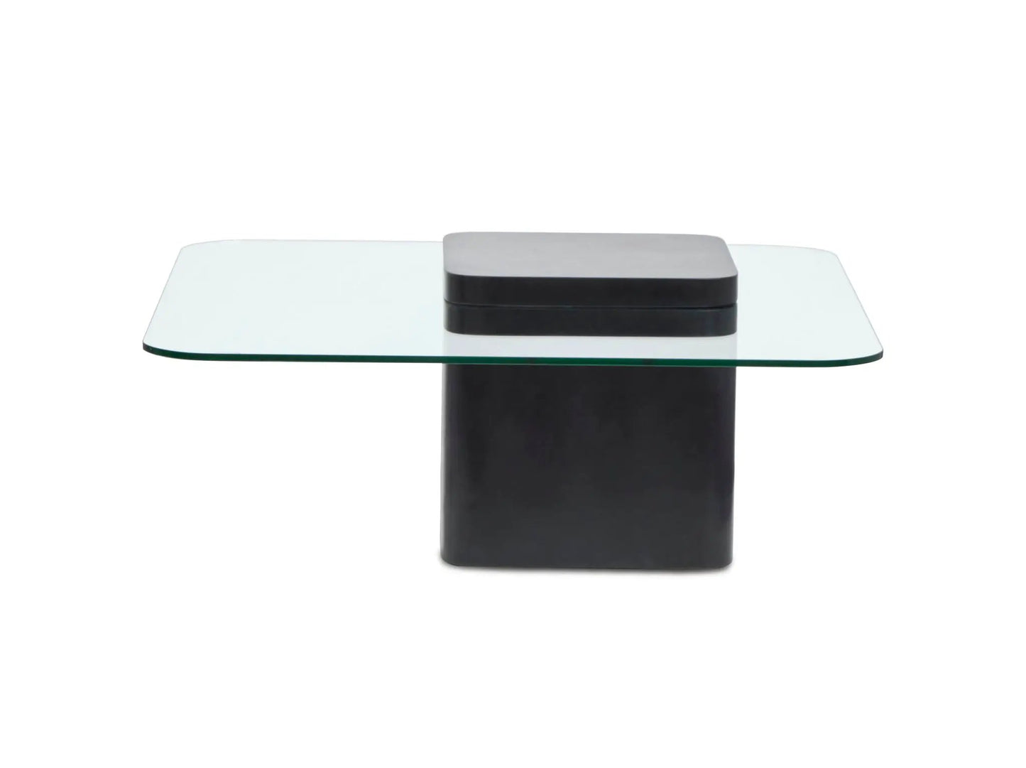 Donora square end table with clear glass top and black pedestal base on Tampa Home & Garden Store
