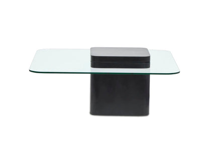 Donora square end table with clear glass top and black pedestal base on Tampa Home & Garden Store