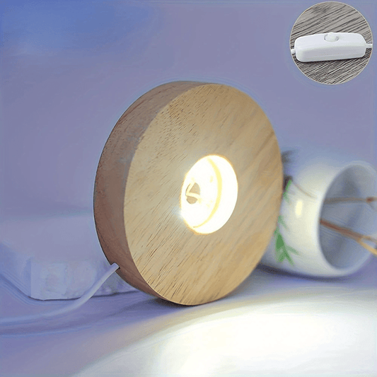 Wooden LED Light Base USB Powered | 6-LED Display Stand for Acrylic, Crystal - Tampa Home & Garden Store